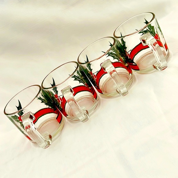 Holiday Festive Glass Cups / Vintage / Lot Of 4 - Picture 5 of 7